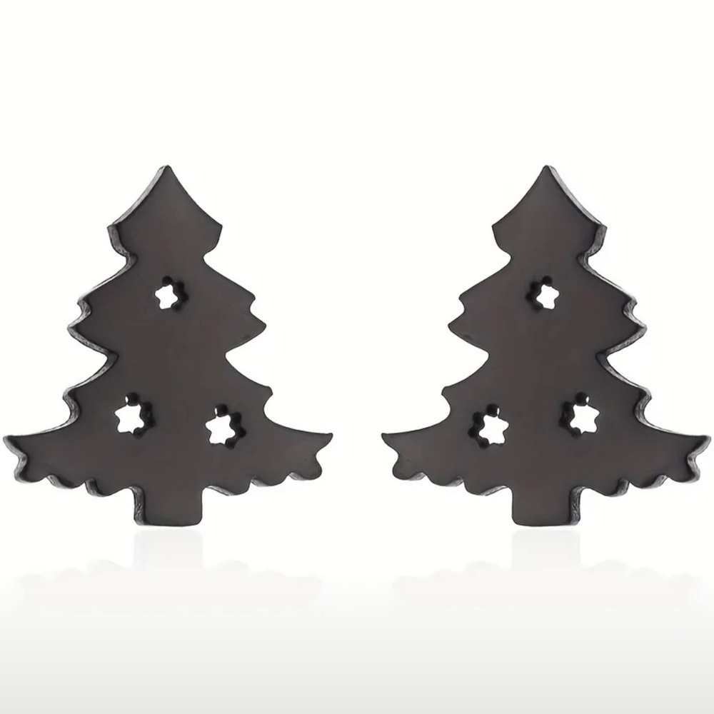 Black Christmas Tree stainless steel stud Earrings